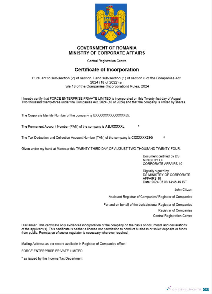 Download Romania business registration certificate Word and PDF template Photoshop template